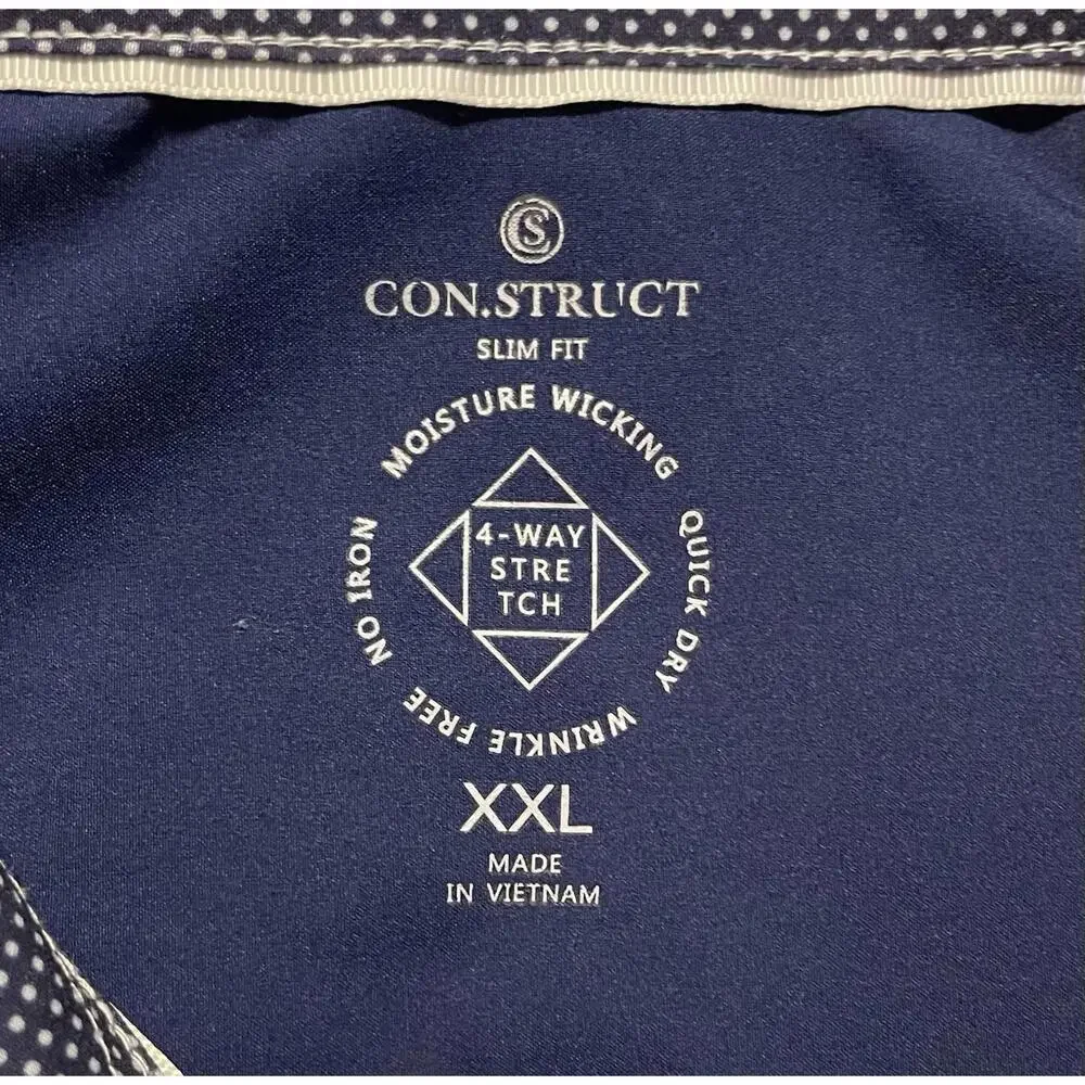 Construct Men's Slim Fit Blue Geometric Shirt XXL 4-Way Stretch Long Sleeve EUC